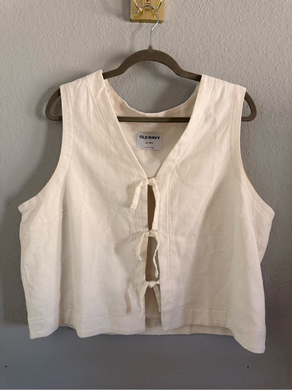 Old Navy White Linen Blend Tie Front Vest Top XL Tall
